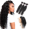 Ishow Hair 360 Lace Frontal With 3 Bundles 7A Brazilian Deep Wave Human Hair Free Part Pre-plucked Closure Swiss Lace