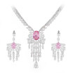 Aiyaya 18k White Gold Plated Cushion-Cut Oval Tassel Pendant Necklaces&Earring Sets For Womens