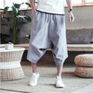 Mens wide crotch harem pants loose summer large cropped trousers wide-legged bloomers Chinese style flaxen baggy
