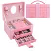 Lavi European-style small pair of crocodile pattern pink jewelry box exquisite leather buckle with mirror jewelry storage box