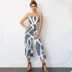 Summer 2018 Lady Strapless Off The Shoulder Backless Sleeveless Calf-length Pants Print Beach Jumpsuits Women