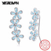 New Trendy 925 Sterling Silver Flower Crystal Stone Clip Earrings Wedding Jewelry Women Engagement Earrings manchette oreille
