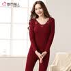 Urban beauty warm underwear womens autumn&winter seamless plus velvet lace round neck pullover autumn clothes long pants suit ladies bottoming female 2W7324 wine red Free