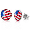 Hpolw Womens 10mm Stainless Steel Enamel Stud Earrings Round Green Red White American USA Flag