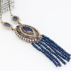 Long Natural Stones Bead Tassels Pendant Necklace Turkish Women Ethnic Wedding Jewelry Blue Resin Crystal Vintage Sweater Chain