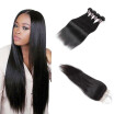 Ishow 7APeruvian Straight Human Hair 4 Bundles With Closure With Baby Hair Free Middle Three Part Hair Weave Bundles