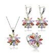 Trendy Multicolor Stone Silver Plated Jewelry Sets for Women Three Colors Available Free Jewelry Box