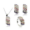 Geometric Multicolor Stone Silver Plated Jewelry Sets for Women Choker Clip Earrings Ring Four Colors Available Free Jewelry Box