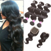 Glary Wholesale Indian Virgin Human Hair with Closure Body Wave 100 Unprocessed Hair Wefts 3 Bundles with Closure Natural Black