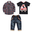 3 PCS Suits Kids Boys Clothes Sets Cotton Child Plaid ShirtCar T-shirtJeans Spring Autumn Children Boys Sets Children Clothing