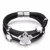 Womens Triple Layer Full Stone Flowers Cowskin Leather Bracelet