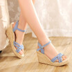 women wedges sandals ankle strap espadrilles shoes thick sole platform canvas Jean cloth sandals spring summer