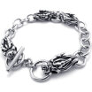 Hpolw silver&black Stainless Steel Dragon head Mens Biker T&O buttoned Circular metal link buckle Bracelet