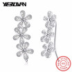 New Trendy 925 Sterling Silver Flower Crystal Stone Clip Earrings Wedding Jewelry Women Engagement Earrings manchette oreille