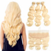 HCDIVA Hair Blonde Body Wave Lace Frontal Closure with 3 Bundle Brazilian Virgin Human Hair Weaving Color 613 Honey Blonde