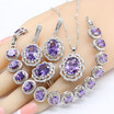 Oval Purple Amethyst 925 Silver Logo Jewelry Sets For Women Necklace Pendant Bracelets Earrings Rings
