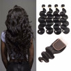 HCDIVA 4 Bundles with Closure Body Wave Brazilian Hair Weaves Bundles with Closure Middle Part Natural Black No Tangle Free Shipin