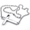 Hpolw New brand Classic Mens&Womens Stainless Steel 925 Sterling Silver High Horizontal Sideways Cross Pendant Necklace Chain