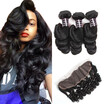 Ishow Hair 7A Peruvian Loose Wave Frontal Closure With Bundles 13x4 Ear To Ear Lace Frontal Closure With 3Bundles