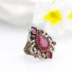 Classical Bohemia Red Resin Vintage Wedding Rings For Women Antique Gold Color Full Crystal Flower Ethnic Ring Turkey Jewelry