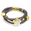 Womens Triple Layer Full Stone Flowers Cowskin Leather Bracelet