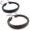 Hpolw Mens Womens Leather Bracelet 2pcs 7-9 inch Adjustable Braided Cuff Bangle Brown Black