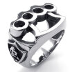 Hpolw High Quanlity Mens 316L Stainless Steel Skull RingSkeleton Boxing Glove fashion Jewelry Black&Silver