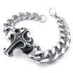 Hpolw Mens Stainless Steel Bracelet Vintage Cross Charm Links Silver Black