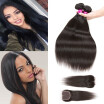 8A Malaysion Virgin Human Hair Straight Bundles with 44 Middle Part Closure Unprocessed Virgin Human Hair