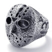 Hpolw Vintage Biker Mens Halloween Jason Mask Stainless Steel Ring Band Silver