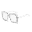 SHAUNA Crystal Decoration Trending Women Square Sunglasses Oversize Dark Green Frame Shades UV400