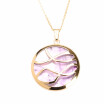 Round Simple Lines Purple Quartz Crystal Pendant Stainless Steel Necklaces 17"