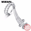 100 925 Sterling Silver Adjustable Rings Double Layer Round & Zircon Beads Long Tassel Ring for Women Bohemian Vintage Jewelry