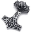 Hpolw Stainless Steel Casting Black Lion Head Thors Hammer Celtic Knot Pendant Mens Necklace18-26" Chain