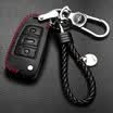 Huashi Audi Key Case A3Q3A6LA4LQ5Q7A6A4TTA1 Key Set Leather Hand Sewing Key Case Cover Buckle Car Accessories B Folding Three Keys Black Red Line