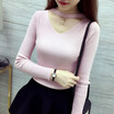 Pullover slim halter knitted women short casual jumper solid beads v-neck Sweater