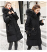 Winter 2018 winter down jacket ladies pure color temperament Korean version of the loose long cap cotton dress with real fur coll