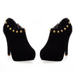 IDIFU Womens Studded Rivets Round Toe Hidden Platform Stiletto High Heel Side Zipper Velvet Ankle Booties