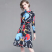 2018 Autumn Runway Bow jacquard Dresses Floral Print Boho Beach Dress Tunic Women Party Sundress Vestidos