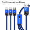 Cafele Multi LED Lighting USB Cable for iPhone Cable Micro USB C 3 in 1 Braided Charging Cable for iPhone X8 plus7 plus