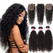 Unice Hair Icenu Series Peruvian Kinky Curly Human Hair 3 Bundles With Lace Closure Middle Part Human Hair Extensions