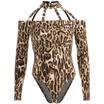 Women Ladies High Neck Bodysuit Leotard Long Sleeve Leopard PrintedTops Jumpsuit