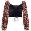 Fashion Womens Leopard Print Sexy Long Sleeve Crop Tops Ladies Bandage Blouse