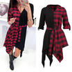 USA Women Plaid Long Sleeve Oversize Button Down Hi-Low Hem Evening Shirt Dress