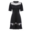 Trendy Round Collar Short Sleeve See-through Spliced Mesh A-line Dress for Women