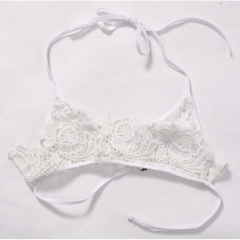 Womens Floral Halter Lace Triangle Bralette Unpadded Bra Crop Top Lingerie