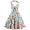Halter Neck Floral Pin Up A Line Dress