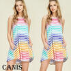 Womens Sleeveless Clubwear Boho Stripe Beach Casual Bodycon Mini Beach Dress AU
