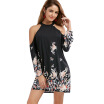 Cold Shoulder Floral Border Print Shift Dress