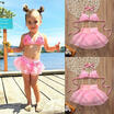 Kids Girl Children Flower Swimmable Swimsuit Tankini Bikini Set Costume Swimwear